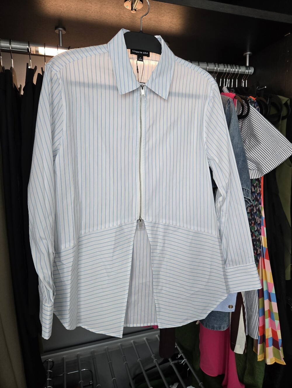 Kenneth Cole White Shirt with Light Blue Pinstripes